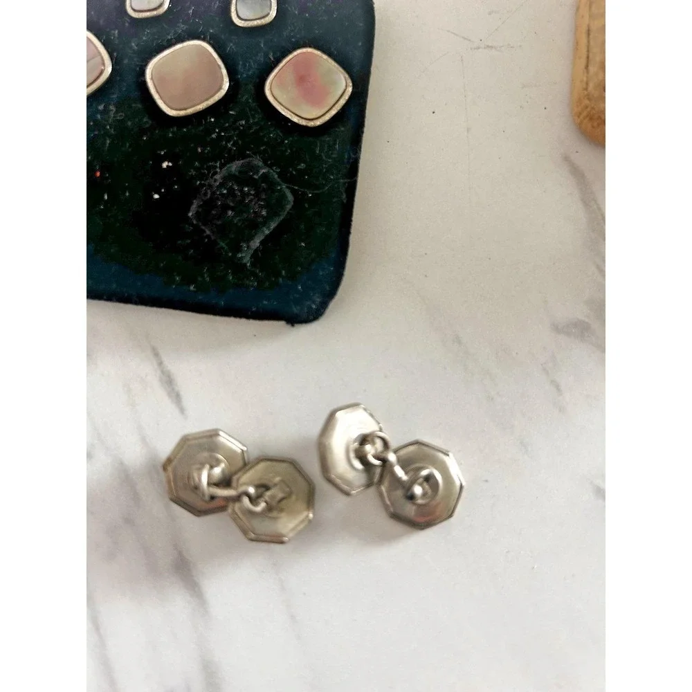 Vintage Krementz Art Deco Cufflink Tuxedo Set Formal Wear Mother of Pearl 1920s